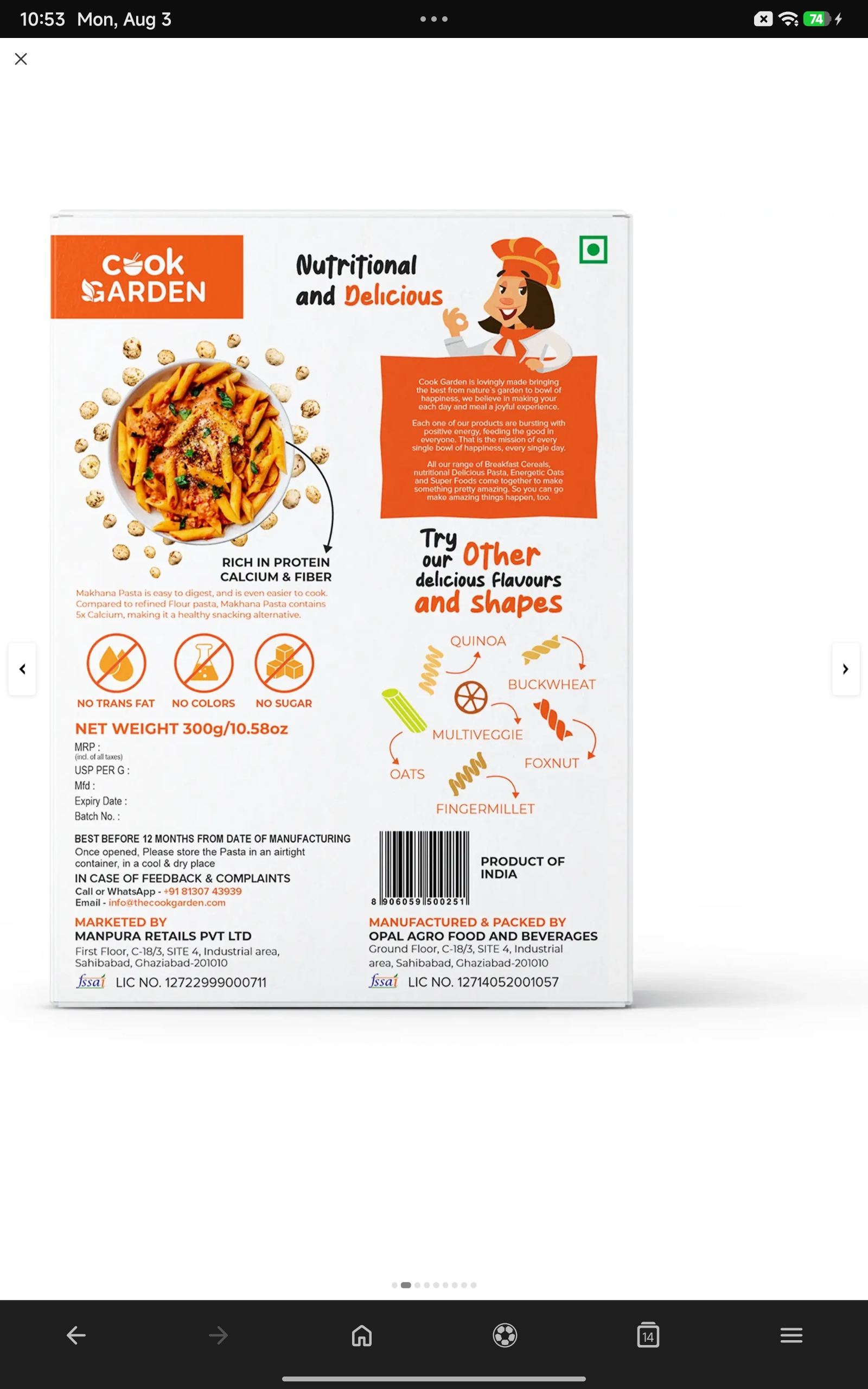 Cook Garden Buckwheat, Foxnut & Oats Pasta with Pasta Masala Mix - Image 3
