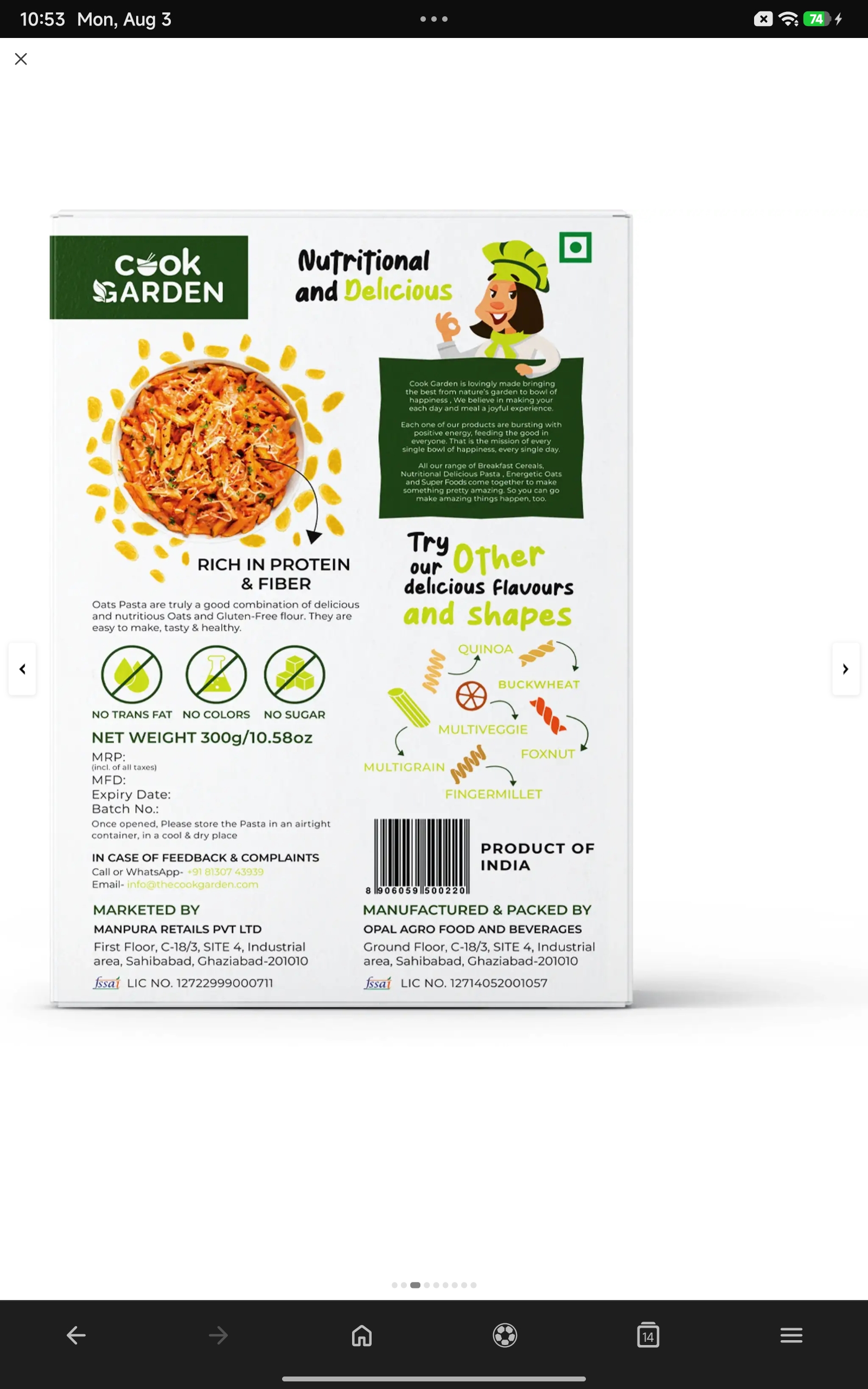 Cook Garden Buckwheat, Foxnut & Oats Pasta with Pasta Masala Mix - Image 5