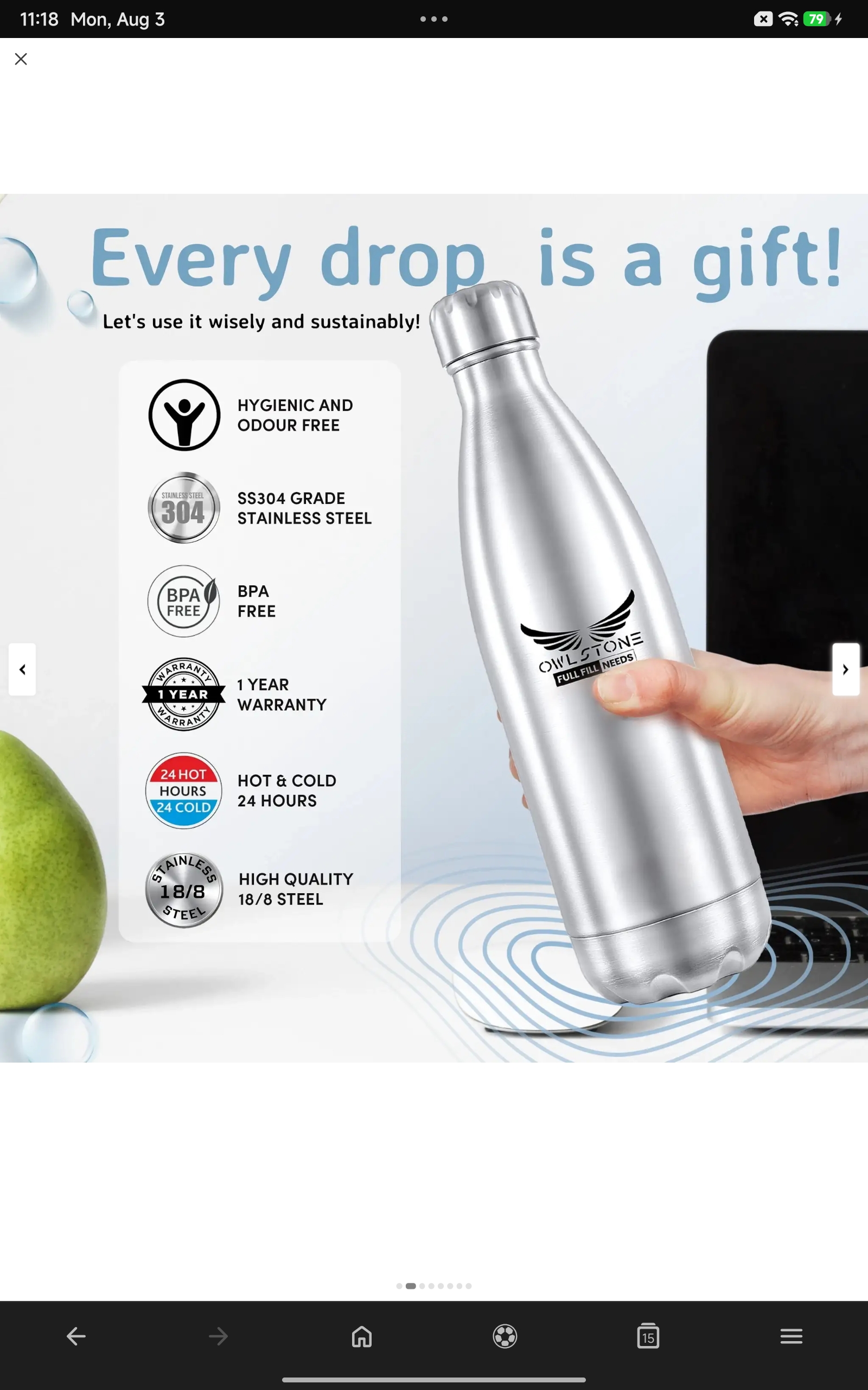 OWLSTONE EXIM LLP Hot & Cold Thermosteel stainless steel 1000 ml - Image 3