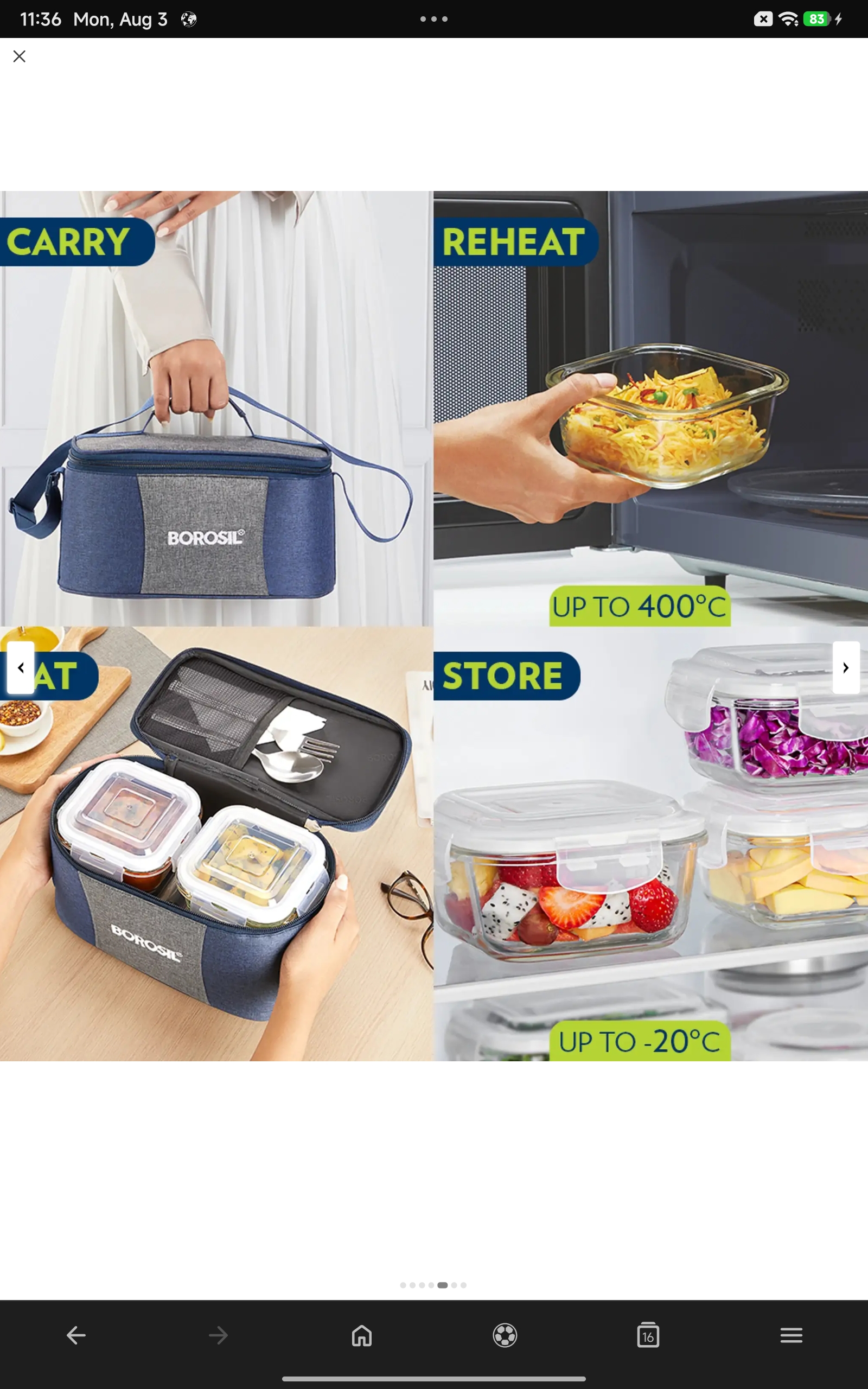 BOROSIL Alora Universal Glass Lunchbox, 4 pc Set (320 ml x 2 + 240 ml x 2) - Image 5