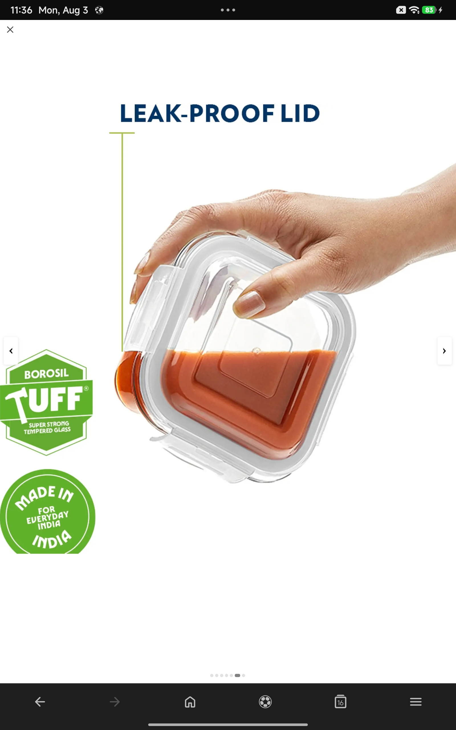 BOROSIL Alora Universal Glass Lunchbox, 4 pc Set (320 ml x 2 + 240 ml x 2) - Image 6